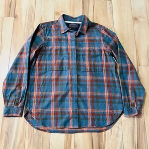 REI Coop Women's Sz L Wallace Lake Flannel Shirt Blue, Orange Outdoors Travel